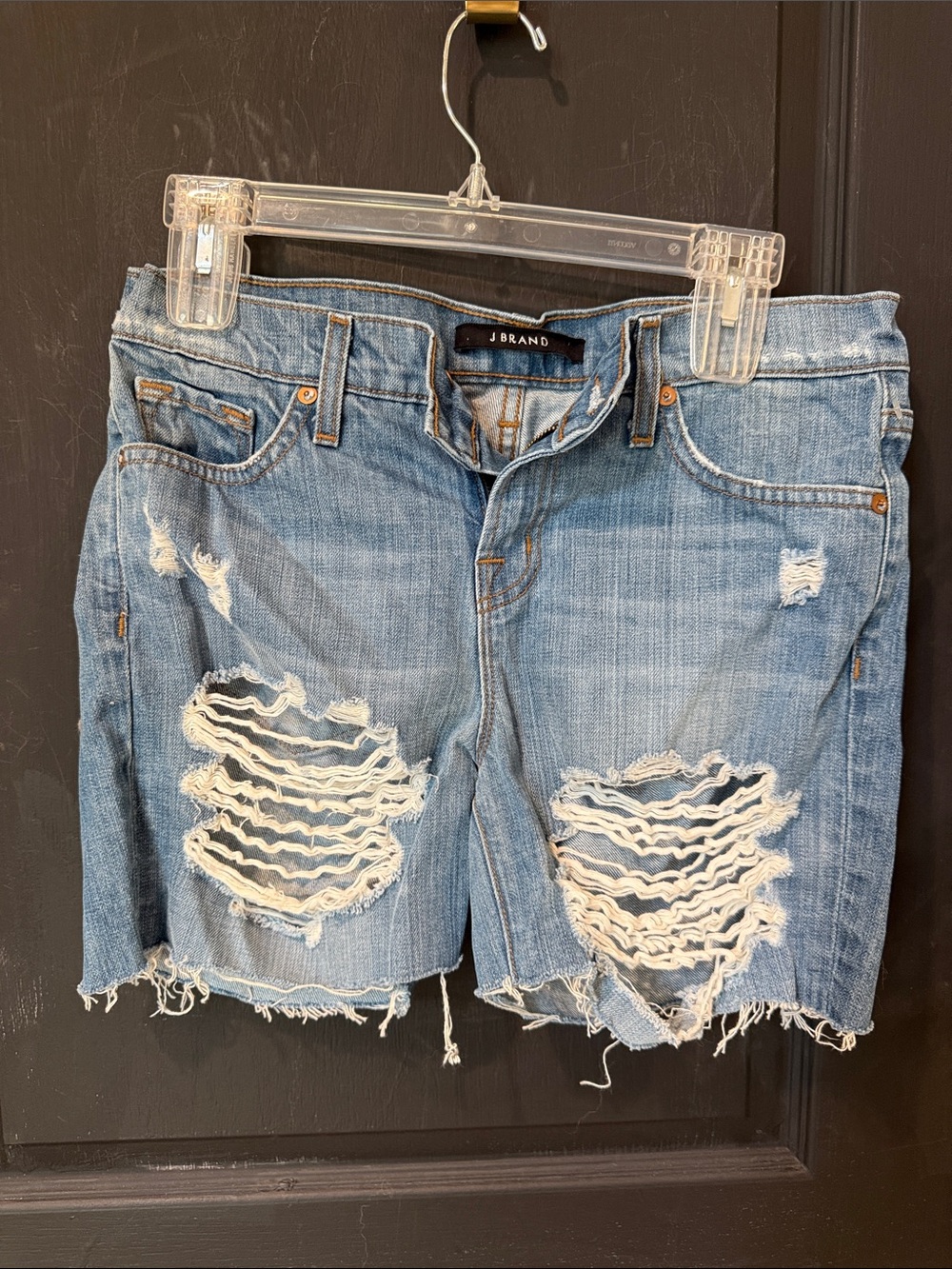 J Brand Light Blue Distressed Denim Cutoff Shorts 25